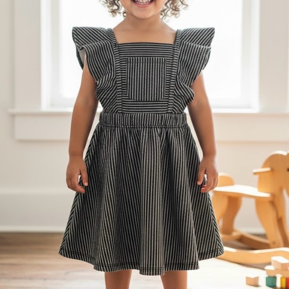 Art Class Retro Americana Black White Striped Denim Dress Pinafore Jumper 5T EUC - Picture 7 of 7